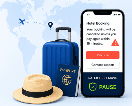 TravelSafe luggage, passport and phone safety illustration