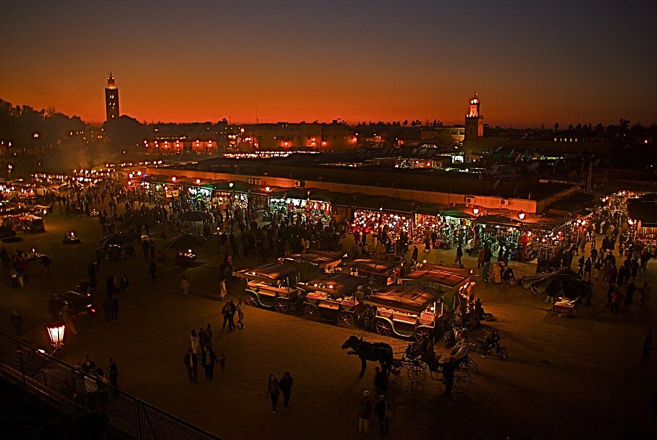 Jemaa el-Fnaa, a landmark associated with Morocco